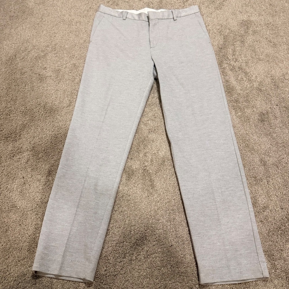 HM Mens Slim Fit Dress Pants Light Grey Micro Pattern Trousers Size 34R